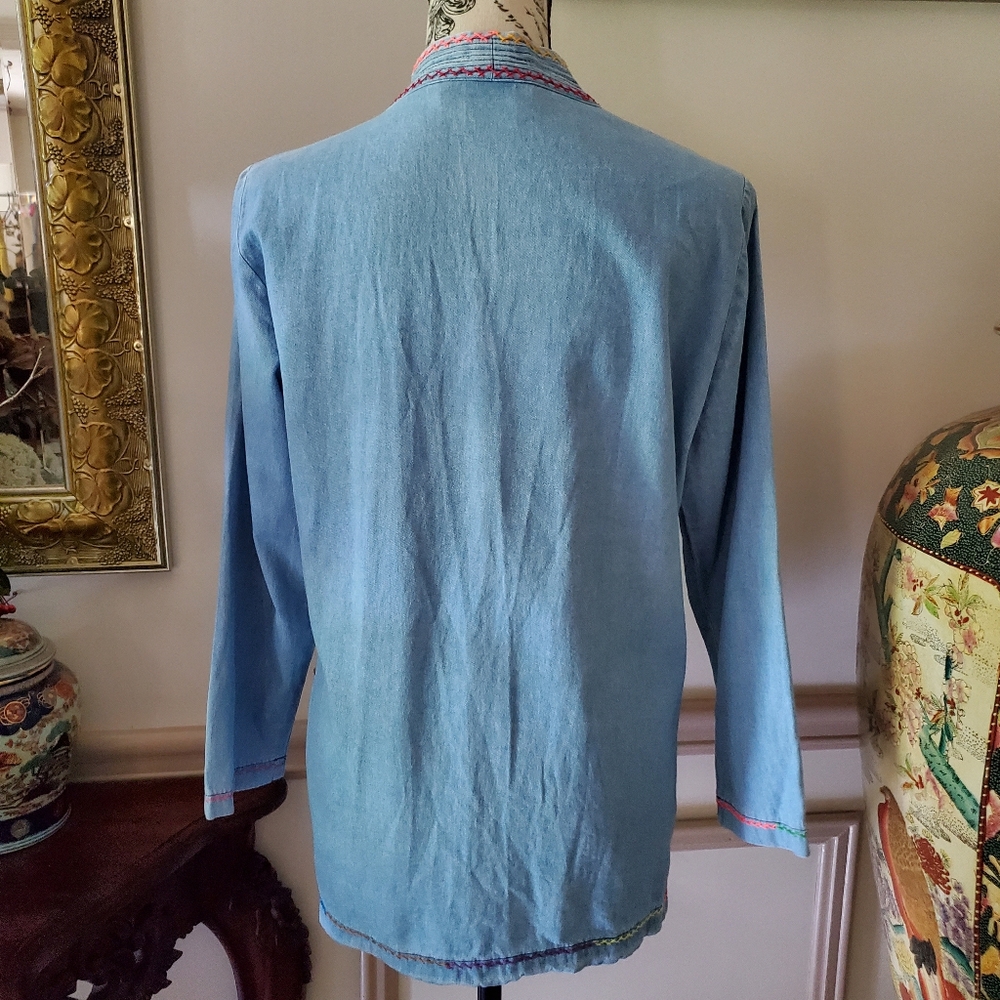 Groovy Vintage Hand Embroidered Lightweight Denim Shacket - Picture 10 of 15
